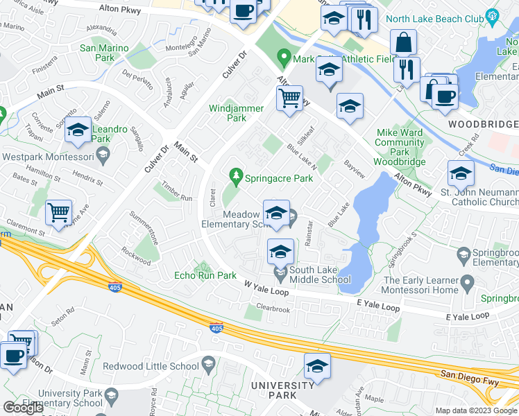 map of restaurants, bars, coffee shops, grocery stores, and more near 9 Earlymorn in Irvine
