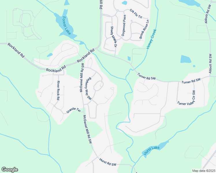 map of restaurants, bars, coffee shops, grocery stores, and more near 4058 Rosebay Way Southwest in Conyers