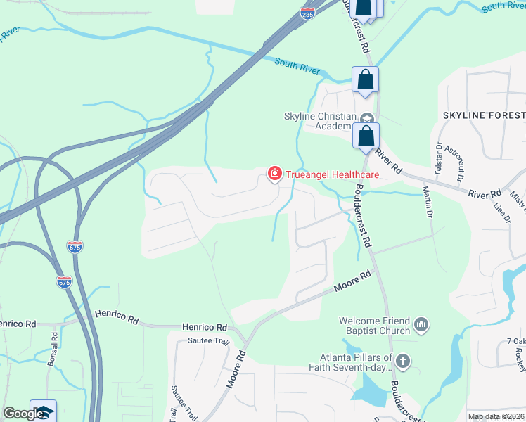 map of restaurants, bars, coffee shops, grocery stores, and more near 2005 Boulder Gate Dr in Ellenwood