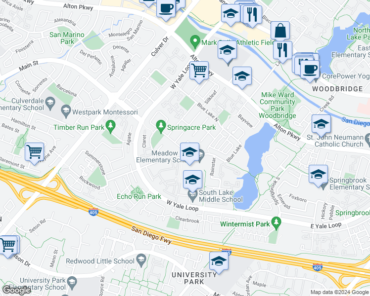 map of restaurants, bars, coffee shops, grocery stores, and more near 8 Earlymorn in Irvine