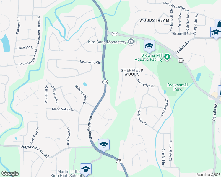 map of restaurants, bars, coffee shops, grocery stores, and more near 3736 Snapfinger Road in Stonecrest