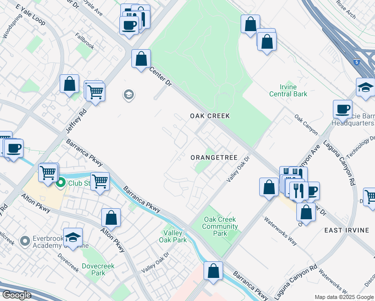 map of restaurants, bars, coffee shops, grocery stores, and more near 469 Orange Blossom in Irvine