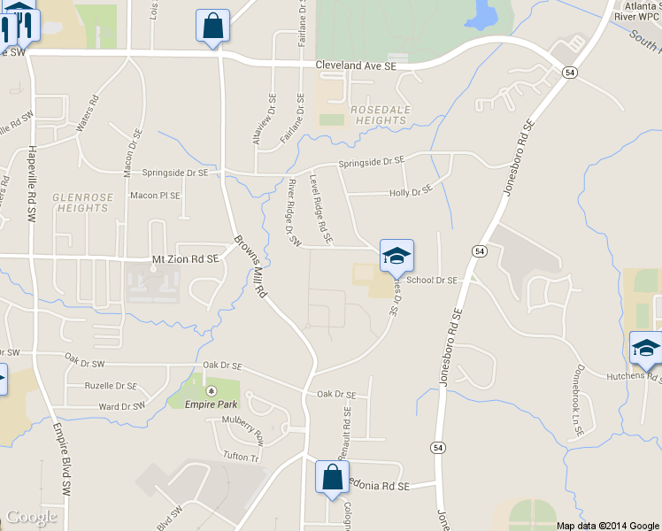 map of restaurants, bars, coffee shops, grocery stores, and more near 330 Susy Griffin Road Southeast in Atlanta