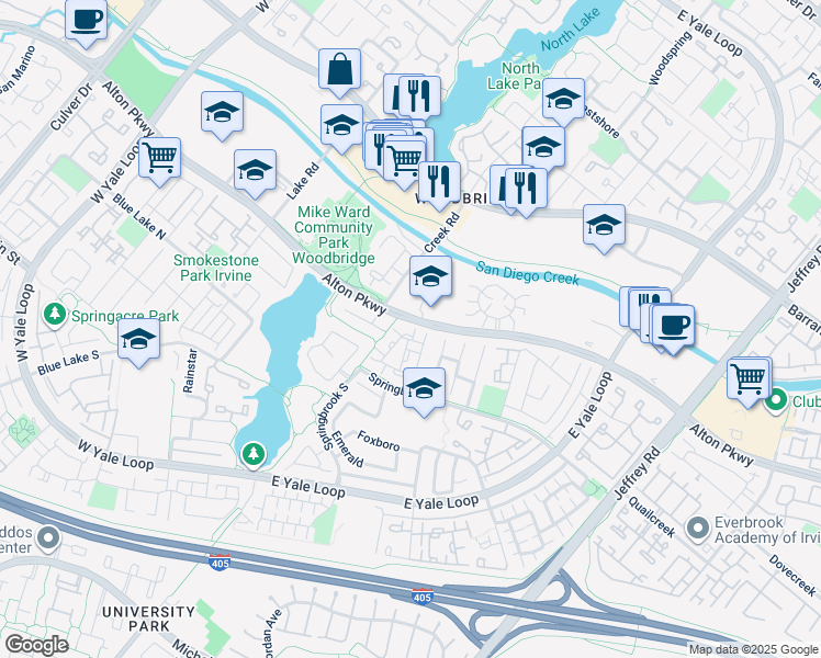 map of restaurants, bars, coffee shops, grocery stores, and more near 93 Goldenrod in Irvine
