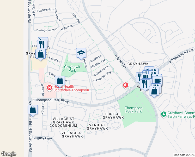 map of restaurants, bars, coffee shops, grocery stores, and more near 7734 East Buteo Drive in Scottsdale