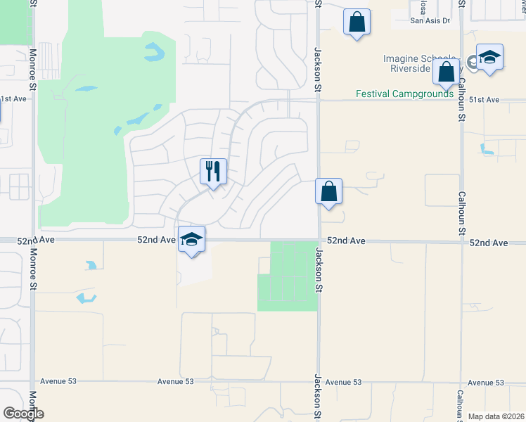 map of restaurants, bars, coffee shops, grocery stores, and more near 51780 Ponderosa Drive in Indio