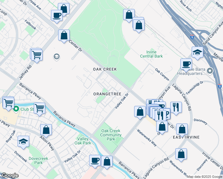 map of restaurants, bars, coffee shops, grocery stores, and more near 5 Lemon Grove in Irvine
