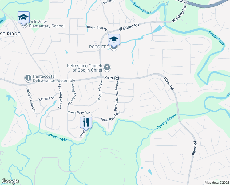 map of restaurants, bars, coffee shops, grocery stores, and more near 3254 Landgraf Close in Decatur