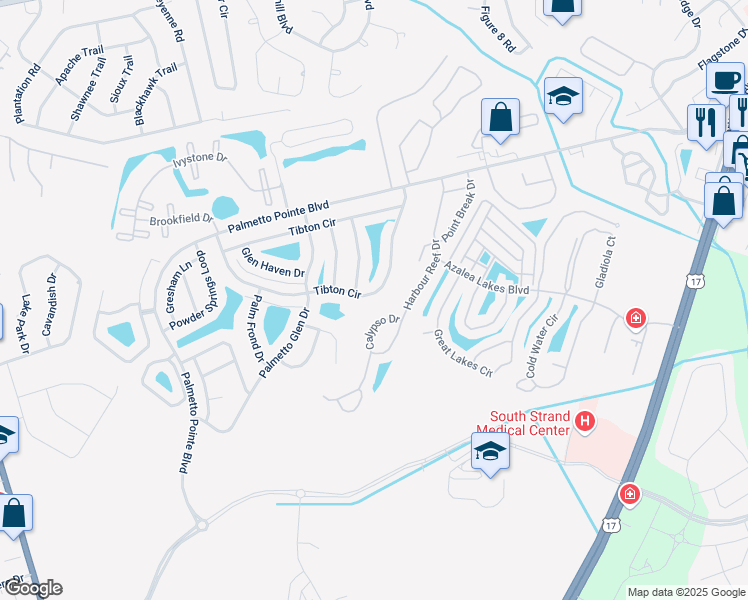 map of restaurants, bars, coffee shops, grocery stores, and more near 516 Calypso Drive in Myrtle Beach