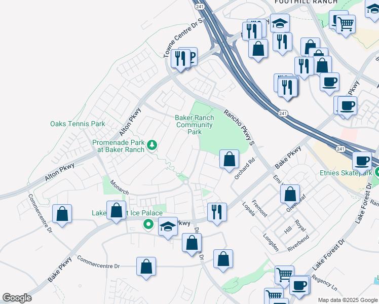 map of restaurants, bars, coffee shops, grocery stores, and more near 27 Sorrel in Lake Forest
