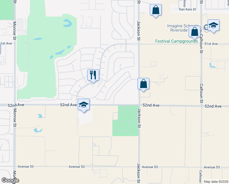 map of restaurants, bars, coffee shops, grocery stores, and more near 51780 Ponderosa Drive in Indio