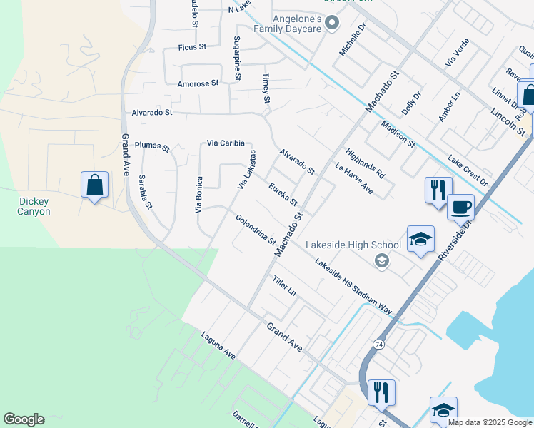 map of restaurants, bars, coffee shops, grocery stores, and more near 15035 Marcolesco Street in Lake Elsinore