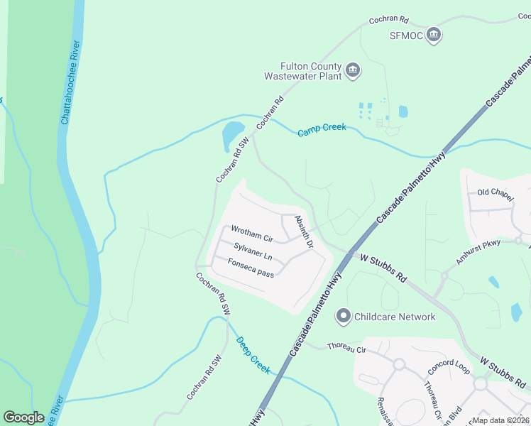 map of restaurants, bars, coffee shops, grocery stores, and more near 7590 Absinth Drive in Atlanta
