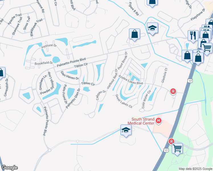 map of restaurants, bars, coffee shops, grocery stores, and more near 392 Harbour Reef Drive in Myrtle Beach