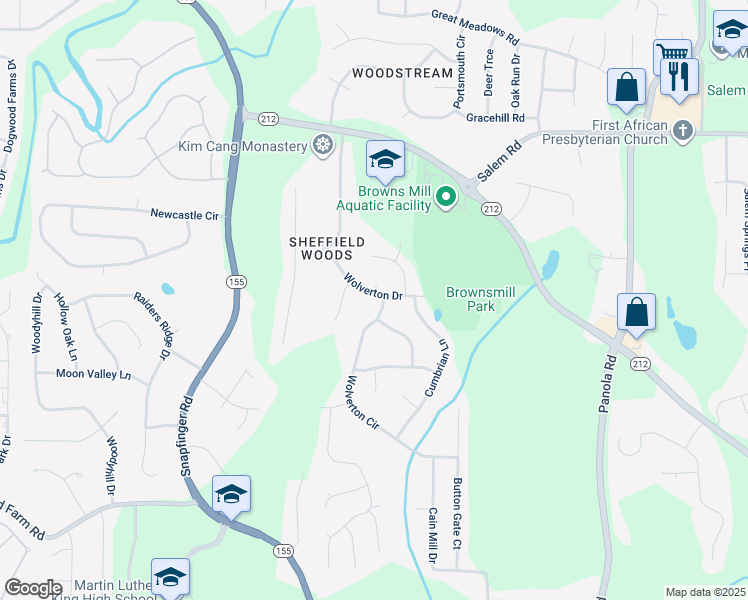 map of restaurants, bars, coffee shops, grocery stores, and more near 4970 Burling Mill Drive in Stonecrest