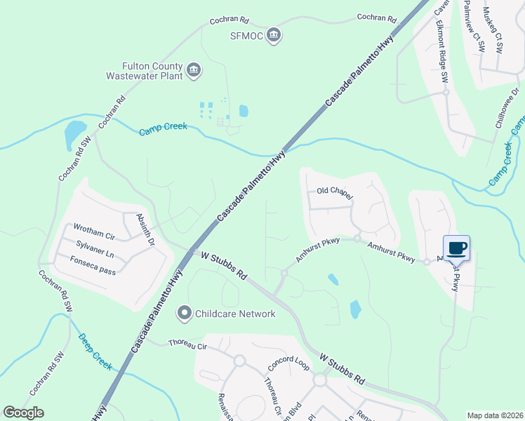 map of restaurants, bars, coffee shops, grocery stores, and more near 3060 Highgreen Trail in College Park