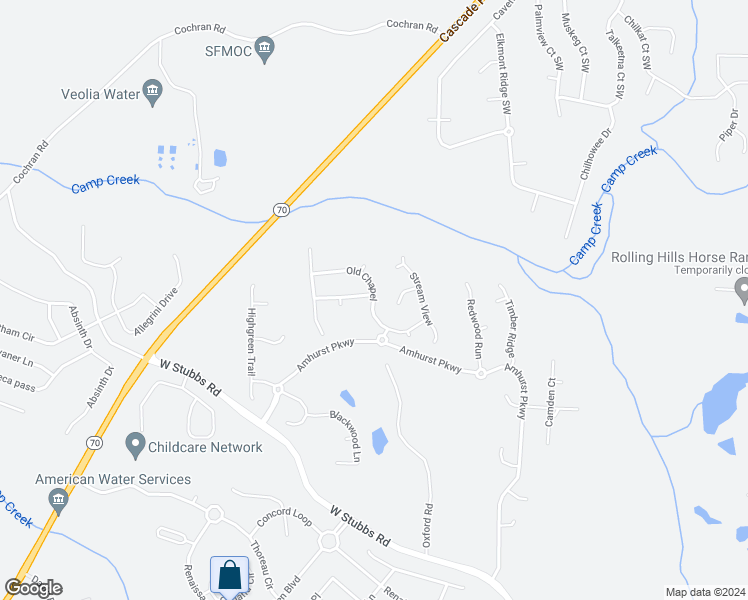 map of restaurants, bars, coffee shops, grocery stores, and more near 7405 Old Chapel in Atlanta