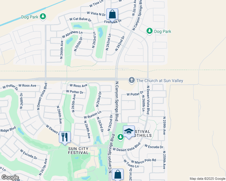 map of restaurants, bars, coffee shops, grocery stores, and more near 20729 North 262nd Drive in Buckeye