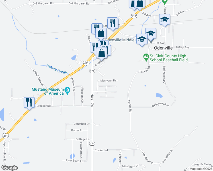 map of restaurants, bars, coffee shops, grocery stores, and more near 271 Sumner Street in Odenville