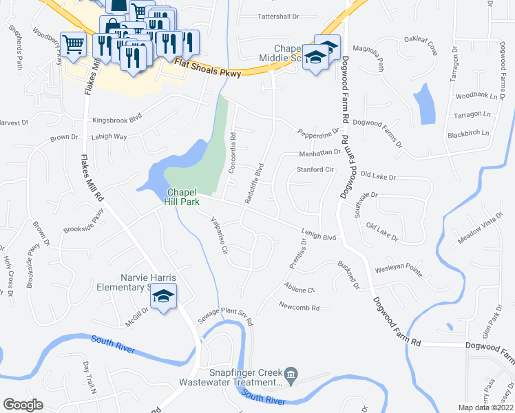 map of restaurants, bars, coffee shops, grocery stores, and more near 4108 Lehigh Boulevard in Decatur