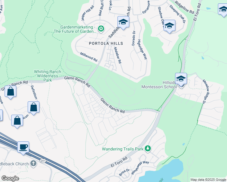 map of restaurants, bars, coffee shops, grocery stores, and more near 3017 Viejo Ridge Drive in Trabuco Canyon