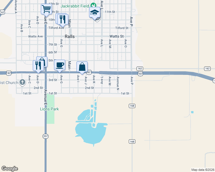 map of restaurants, bars, coffee shops, grocery stores, and more near 1st Street in Ralls