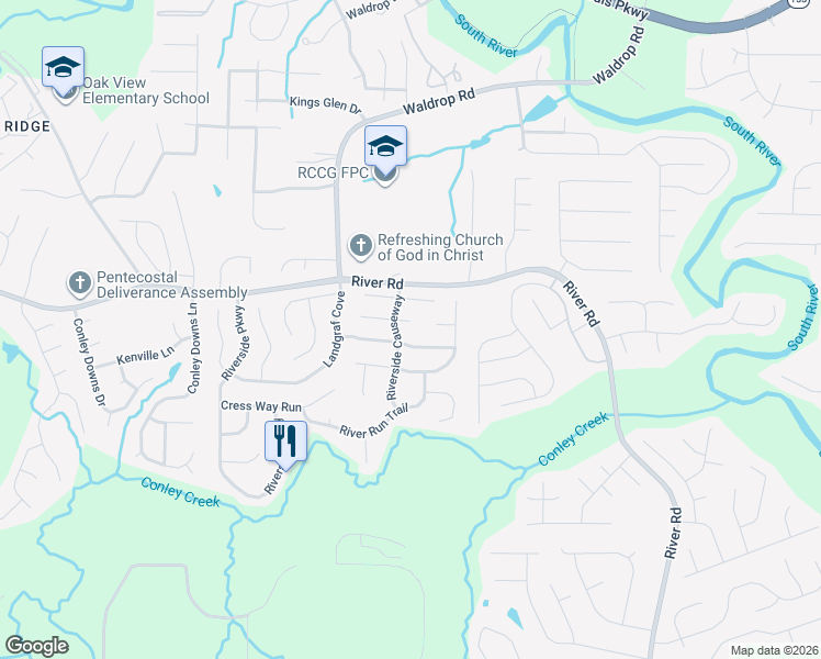 map of restaurants, bars, coffee shops, grocery stores, and more near 3287 Landgraf Close in Decatur