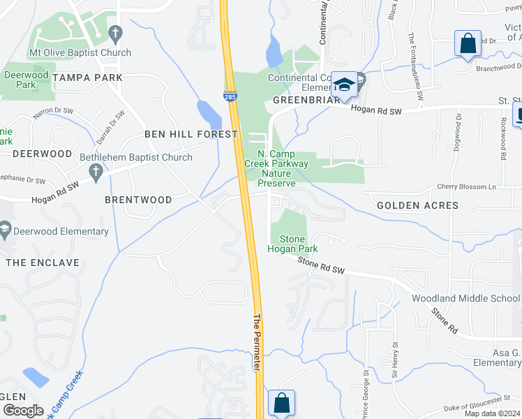 map of restaurants, bars, coffee shops, grocery stores, and more near 3243 Stone Rd SW in Atlanta