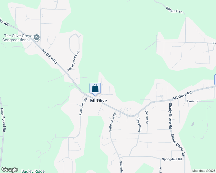 map of restaurants, bars, coffee shops, grocery stores, and more near 5601 McKinney Road in Mount Olive