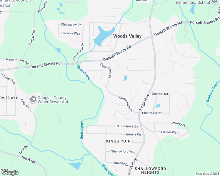 map of restaurants, bars, coffee shops, grocery stores, and more near 6290 Queensdale Drive in Douglasville