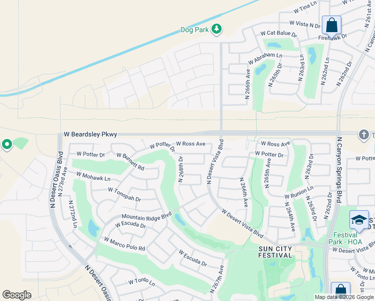map of restaurants, bars, coffee shops, grocery stores, and more near 26860 West Irma Lane in Buckeye