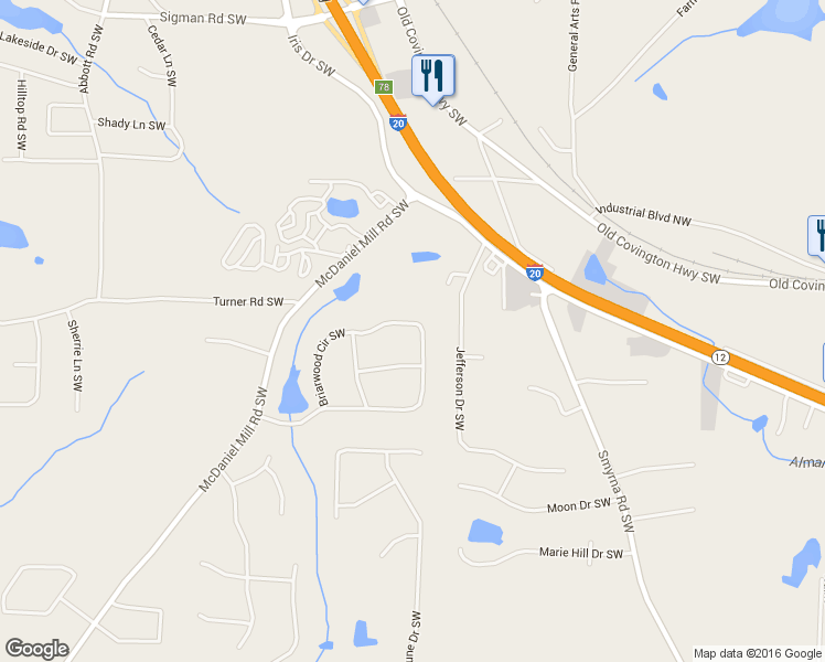 map of restaurants, bars, coffee shops, grocery stores, and more near 2255 Briarwood Circle Southwest in Conyers