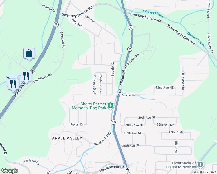 map of restaurants, bars, coffee shops, grocery stores, and more near 5789 Princess Boulevard in Birmingham
