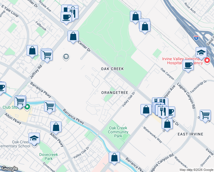 map of restaurants, bars, coffee shops, grocery stores, and more near 328 Orange Blossom in Irvine