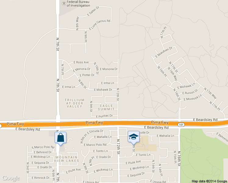 map of restaurants, bars, coffee shops, grocery stores, and more near 1133 East Irma Lane in Phoenix