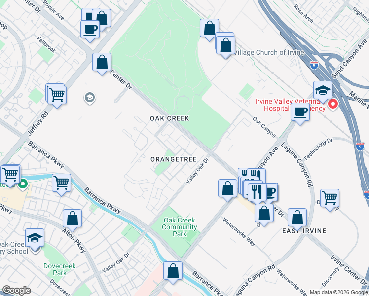 map of restaurants, bars, coffee shops, grocery stores, and more near 76 Tangerine in Irvine