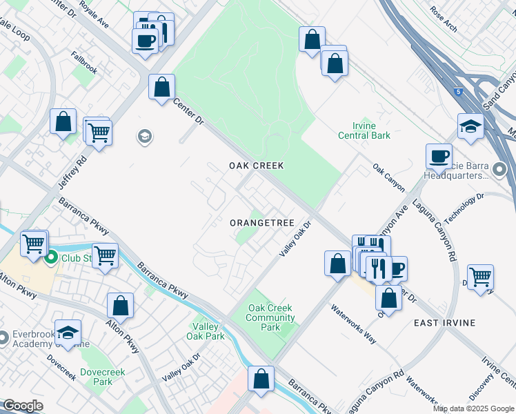 map of restaurants, bars, coffee shops, grocery stores, and more near 39 Tangerine in Irvine