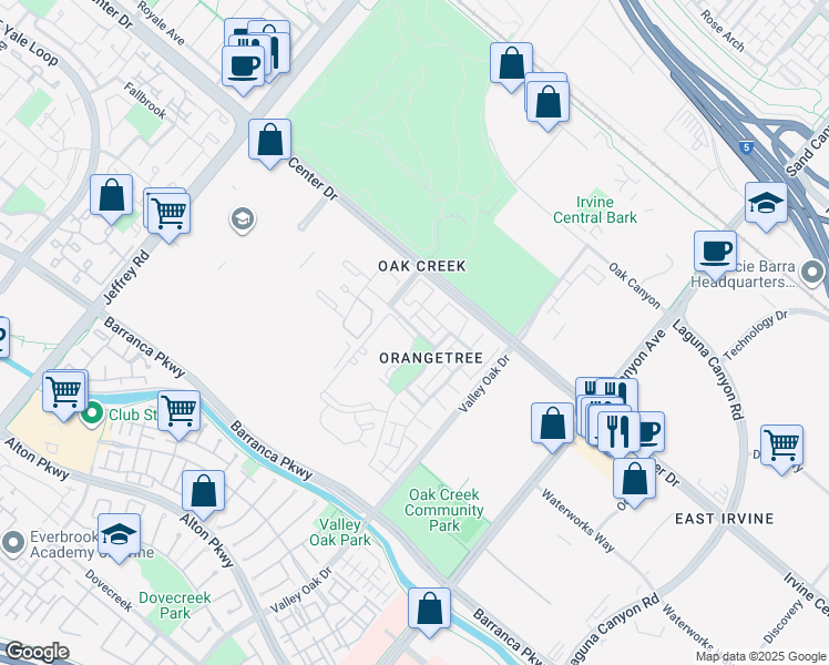 map of restaurants, bars, coffee shops, grocery stores, and more near 39 Tangerine in Irvine