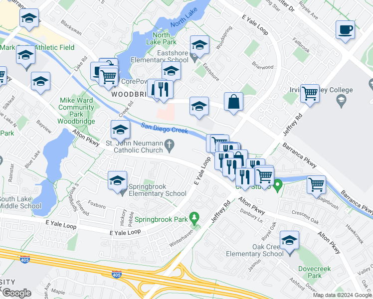 map of restaurants, bars, coffee shops, grocery stores, and more near 2 Witherspoon in Irvine