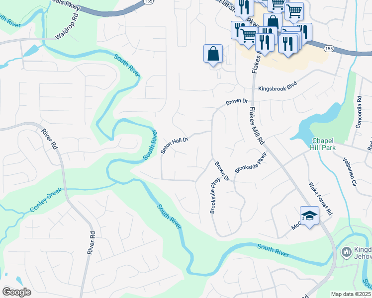 map of restaurants, bars, coffee shops, grocery stores, and more near 3804 Seton Hall Way in Decatur