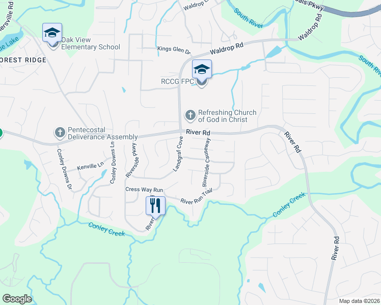 map of restaurants, bars, coffee shops, grocery stores, and more near 3706 Landgraf Cove in Decatur