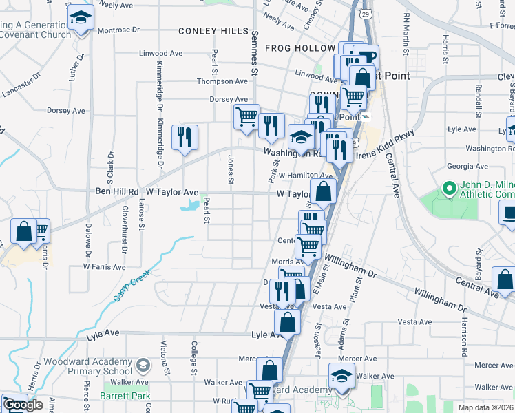 map of restaurants, bars, coffee shops, grocery stores, and more near 1780 West Taylor Avenue in Atlanta