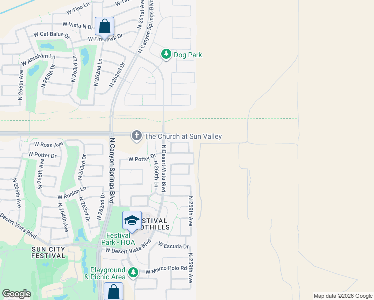 map of restaurants, bars, coffee shops, grocery stores, and more near 25950 West Ross Avenue in Buckeye