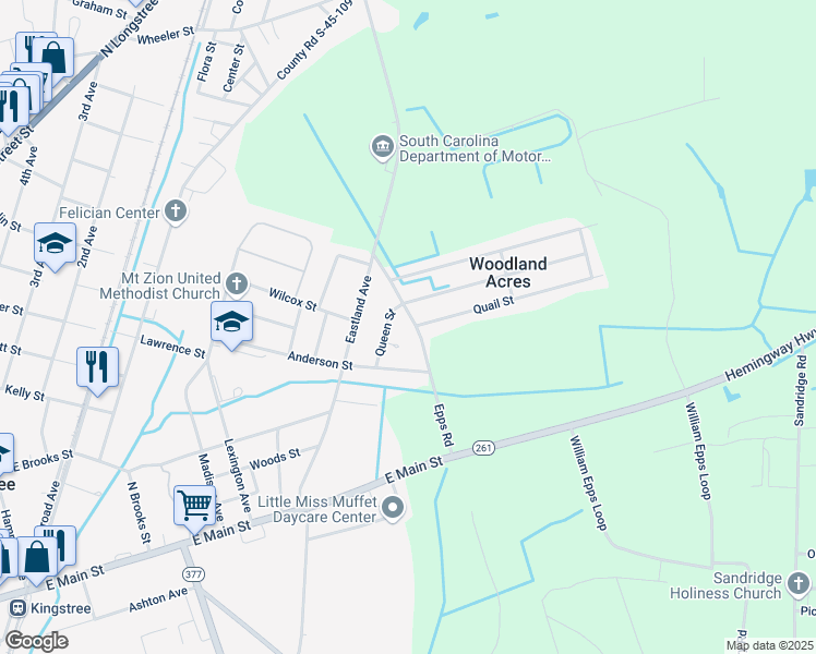 map of restaurants, bars, coffee shops, grocery stores, and more near 140 Epps Road in Kingstree