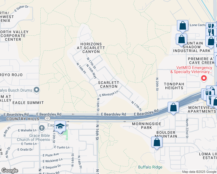 map of restaurants, bars, coffee shops, grocery stores, and more near 1646 East Runion Drive in Phoenix