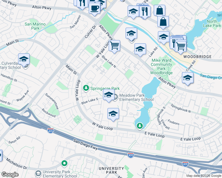 map of restaurants, bars, coffee shops, grocery stores, and more near 28 Sunriver in Irvine
