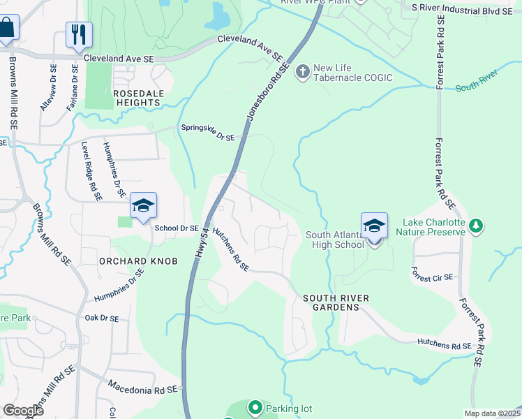 map of restaurants, bars, coffee shops, grocery stores, and more near 622 Waynes Court Southeast in Atlanta