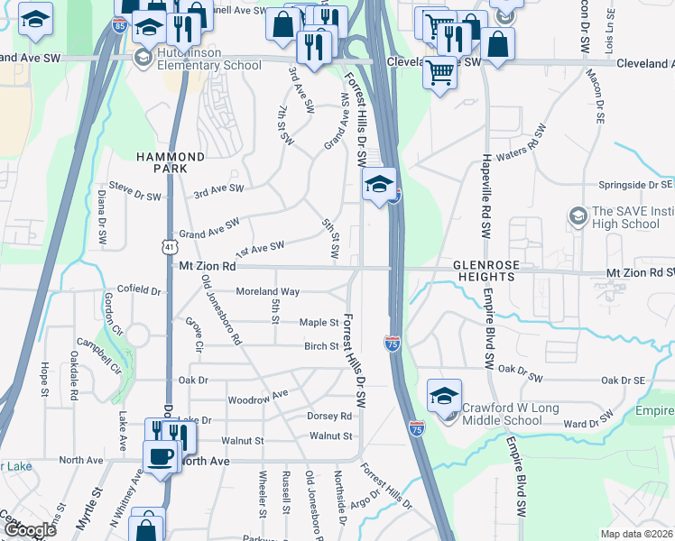 map of restaurants, bars, coffee shops, grocery stores, and more near 2976 5th Street Southwest in Atlanta