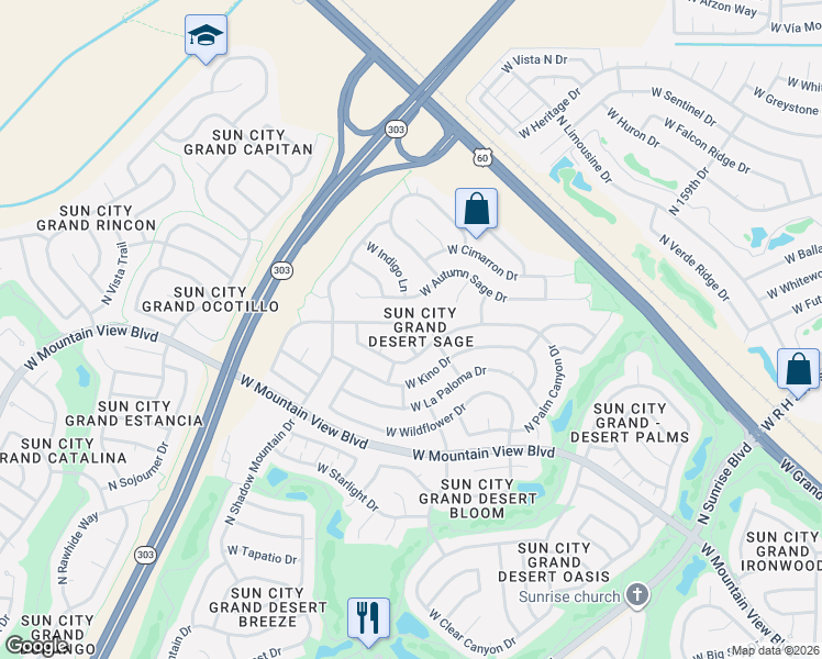 map of restaurants, bars, coffee shops, grocery stores, and more near 15965 West Autumn Sage Drive in Surprise