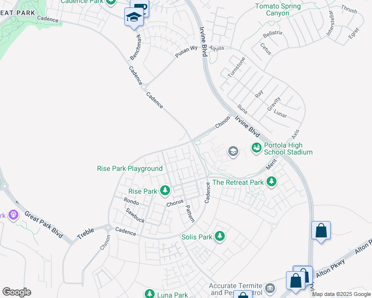 map of restaurants, bars, coffee shops, grocery stores, and more near 393 Sawbuck in Irvine